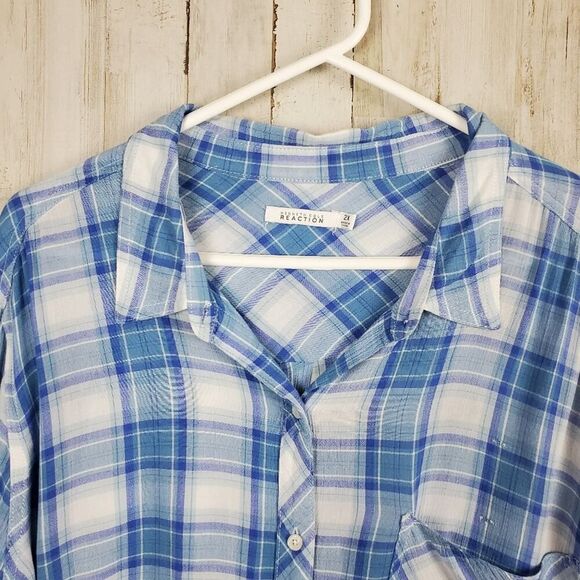 Kenneth Cole Reaction Plaid Button Down Shirt Blue & White Size 2X - Picture 4 of 11